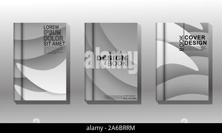 Minimalist book cover design with white, gray, and stacked waves. vector design Stock Vector
