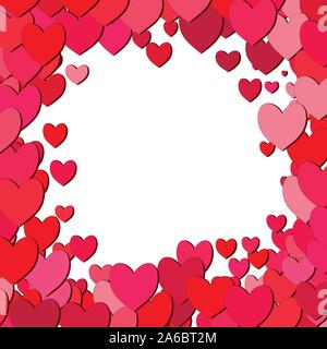 Valentines Day square frame with scattered hearts Stock Vector