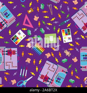 Seamless school pattern. Background with school objects Stock Vector