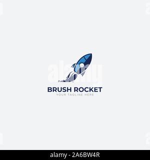 blue and brush rocket art logo design modern logo Stock Vector