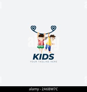 medical love kids playing together logo Stock Vector