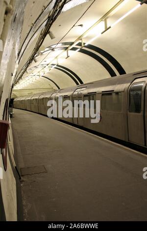 Aldwych abandoned Tube station platform. Stock Photo