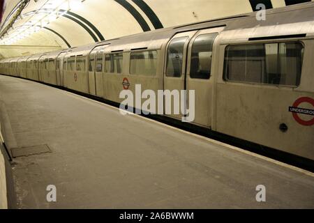 Aldwych abandoned Tube station platform. Stock Photo