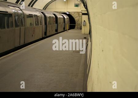 Aldwych abandoned Tube station platform. Stock Photo