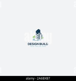 building and swimming pool constructions logo Stock Vector
