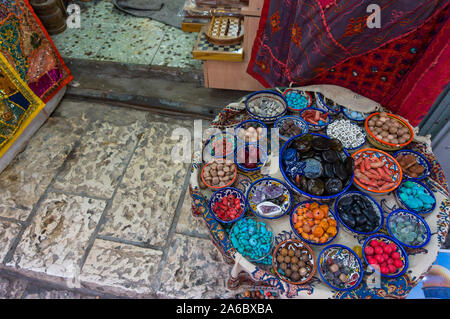 Souvenir shops in Jerusalem. The Old City market situated between the Jewish Quarter and the Muslim Quarter