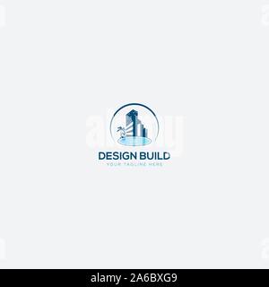 building and swimming pool constructions logo Stock Vector