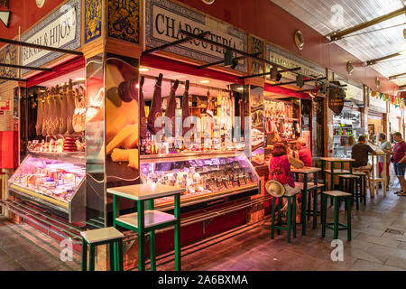 Indoor market Cafe bar charcuteria inside Triana Market Mercado de Triana Sevilla Triana Seville Spain seville Andalusia Spain EU Europe Stock Photo