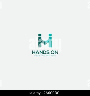 hands on logo with geometric holding hands Stock Vector
