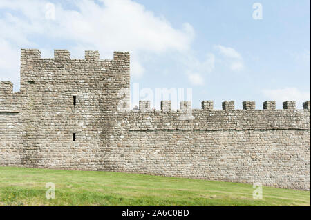 A child waves from Hadrians wall Roman defence Stock Photo