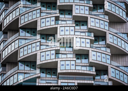 One Park Drive Canary Wharf detail, Architects Herzog & de Meuron, detail during construction of the residential skyscraper in London's Docklands. Stock Photo