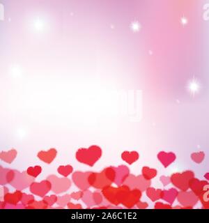 Valentines Day background with scattered blurred tender hearts Stock Vector