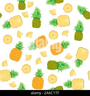 Cute seamless pattern with pineapple cut into rings and slices Stock Vector