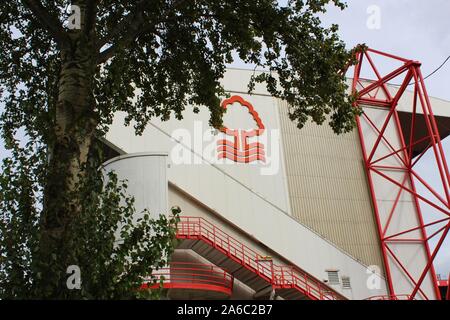 View of one side of the Trent End stand of the City Ground, home stadium of Nottingham Forest F.C. Stock Photo