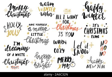 Set of Christmas hand lettering for cards or git tags Stock Vector