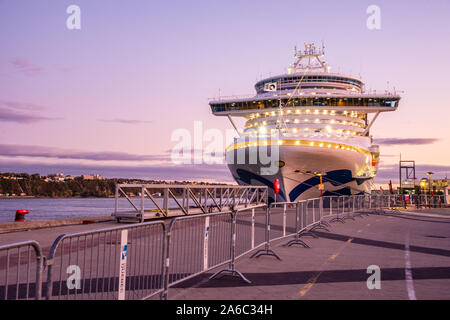 Quebec City, Canada - 4 October 2019: Caribbean Princess Cruise Ship docked at the Quebec Cruise Ship Terminal at sunset Stock Photo