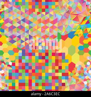 Seamless pattern with gainbow colored glitch styled bright messy shapes Stock Vector
