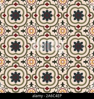 Vintage seamless colorful floral tiles pattern Stock Vector