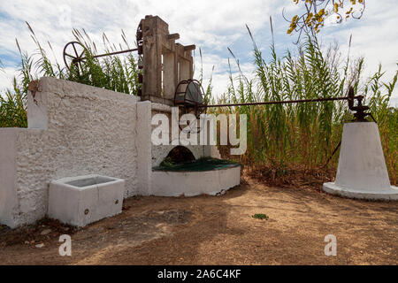 old mule powered irrigation water pump Ria Formosa Natural Park  Faro, Algarve, Portugal Stock Photo