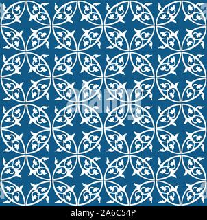 Traditional portuguese white and blue seamless abstract floral pattern Stock Vector