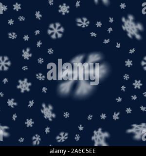 Christmas seamless snowflakes pattern with blurred far falling snow stars Stock Vector