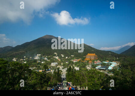 Panoramic view of the mountains and the forest around the Big Buddha in Lantau Island , Hong Kong .  Its an amazing short escape from the crowded cit Stock Photo