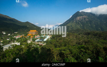 Panoramic view of the mountains and the forest around the Big Buddha in Lantau Island , Hong Kong .  Its an amazing short escape from the crowded cit Stock Photo