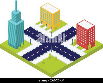 City intersection road icon, isometric style Stock Vector