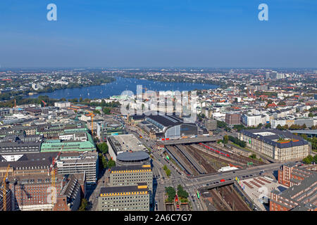 aerial view of Lake Outer Alster and the main train station, Hamburg, Germany Stock Photo