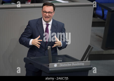 Berlin, Germany. 25th Oct, 2019. Oliver Luksic (FDP) speaks at the plenary session of the German Bundestag. The theme is rural areas. Credit: Jörg Carstensen/dpa/Alamy Live News Stock Photo