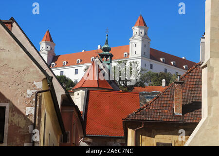 View of Bratislava castle from Farska street in Bratislava, Slovakia Stock Photo