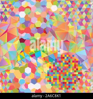 Seamless pattern with gainbow colored glitch styled bright messy shapes Stock Vector