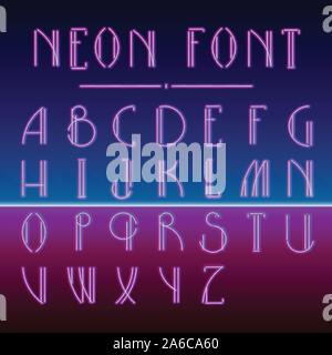 Neon linear font with 80s New Retro Wave trendy hipster style Stock Vector