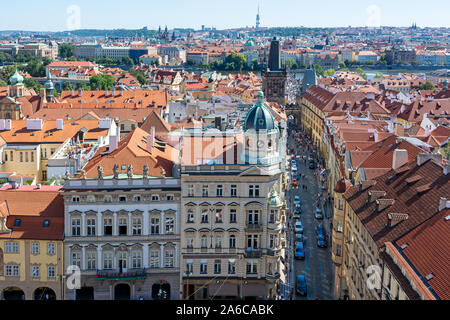 PRAGUE, CZECH REPUBLIC - SEPTEMBER 4: Aerial view over the city of Prague, Czech Republic on September 4, 2019. Foto taken from Mala Strana. Stock Photo