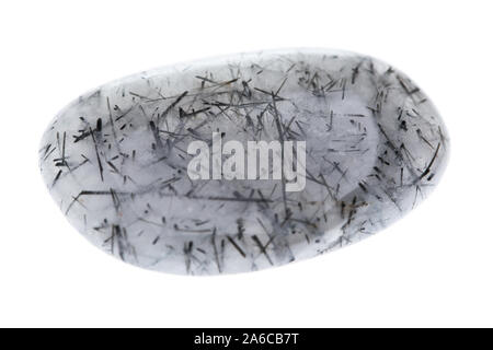 Minerals: Tourmalinated quartz isolated on white background Stock Photo