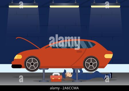 female mechanic working in car character Stock Vector