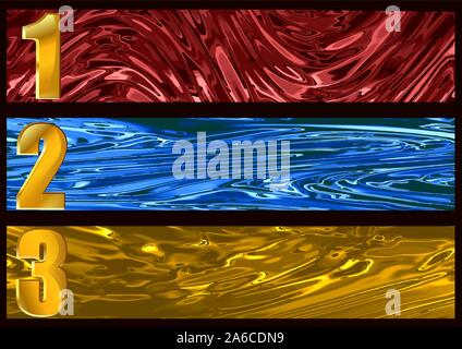metallic texture banner. three banners with number isolated on black Stock Vector
