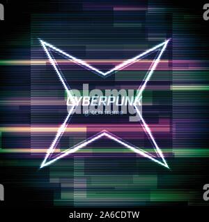 Glitch cyberpunk frame with technology error and neon shape Stock Vector