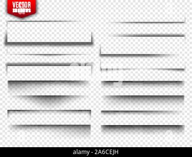 Vector shadows set. Page dividers on transparent background. Realistic isolated shadow. Vector illustration. Stock Vector