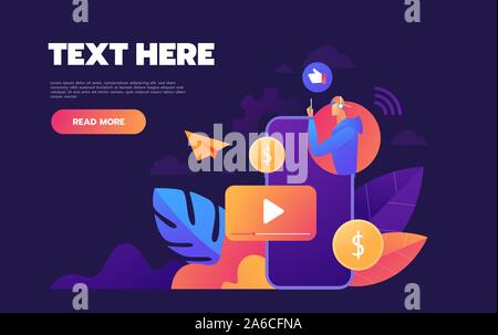people streaming online video with their laptop, smartphone vector illustration concept, online tutorial video streaming can use for, landing page. Stock Vector