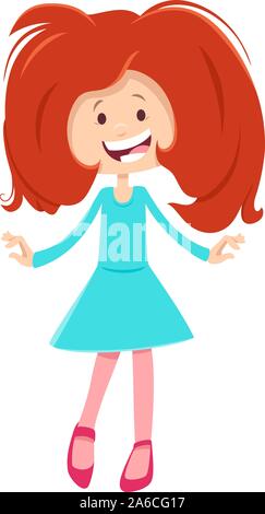 Cartoon Illustration of Happy Elementary Age or Teen Girl or Comic Character Stock Vector