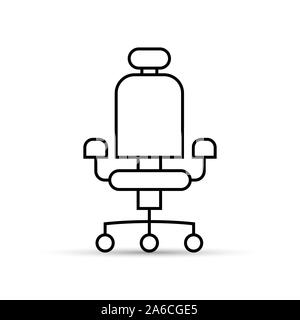 Office chair icon with headrest, version in contour lines, flat design. Logo for design and decoration Stock Vector