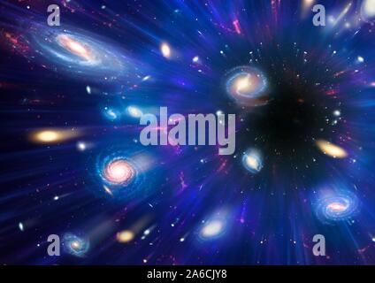 Dark energy, conceptual image. Computer illustration representing dark energy and the expansion of the universe. Dark energy is a poorly understood concept, introducted by cosmologists to explain the observation that the universe is not only expanding, but accelerating as it does so. Stock Photo