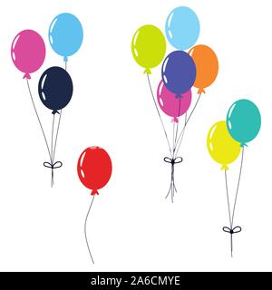 Balloons isolated vector clip art on white background. Colorful festive balloons cartoon flat style vector illustration. Stock Vector