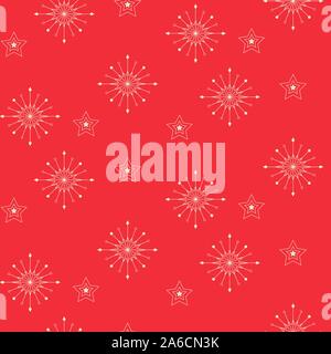 Snowflake seamless pattern. Vector red new year background. Stock Vector
