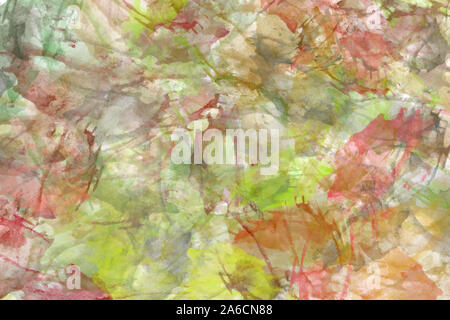 Abstract watercolor background in green and red tones. Colorful aquarelle paint texture. Brush strokes. Vivid ink stain pattern. Paint splash. Stock Photo