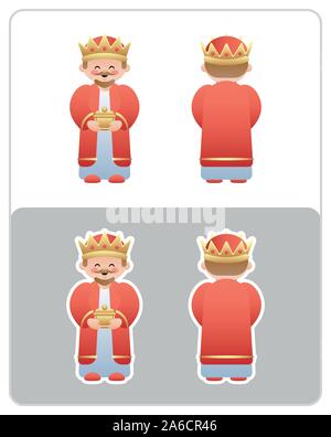 Two Sided Nativity sticker and icon of the Wise Man or King. Cute cartoon character. Vector illustration without transparency. Stock Vector