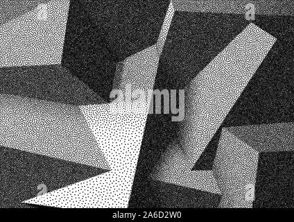 Abstract background with overlapping dotwork cubes Stock Vector