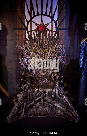 The throne is being displayed during the Game of Thrones exhibition at IFEMA in Madrid. Stock Photo