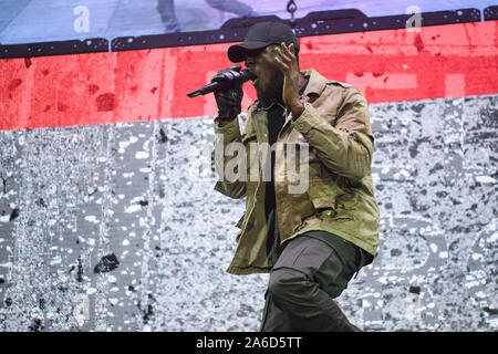 Stormzy performing at the Kiss Haunted House Party held at the SSE Wembley Arena, Wembley, London. Stock Photo